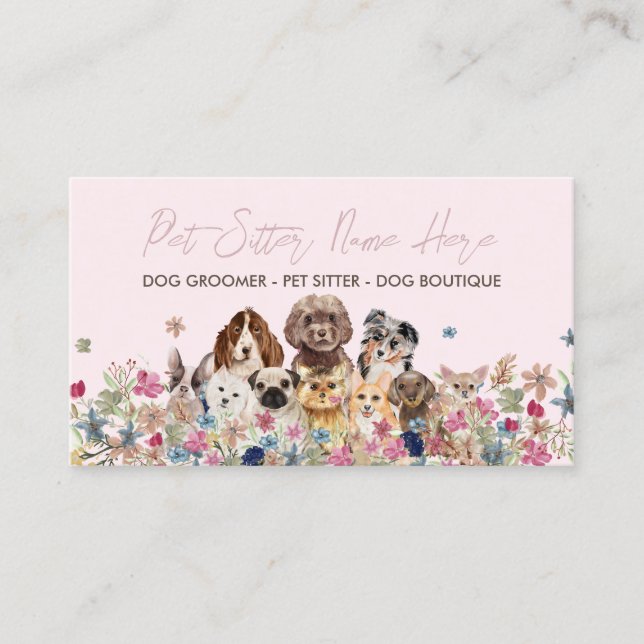 Pink Simple Dog Breed Puppy Grooming Petsitter Visitenkarte (Vorderseite)