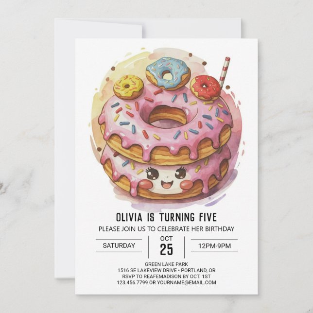 Pink Simple Donuts Geburtstag Einladung (Vorderseite)