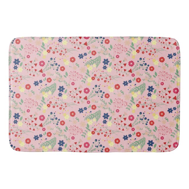 Pink Simple Garden Wildblume Pattern Badematte (Vorderseite)