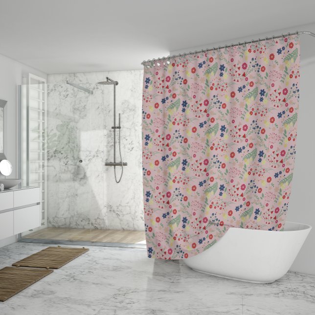 Pink Simple Garden Wildblume Pattern Duschvorhang (Pink Simple Garden Wildflower Pattern Shower Curtain)