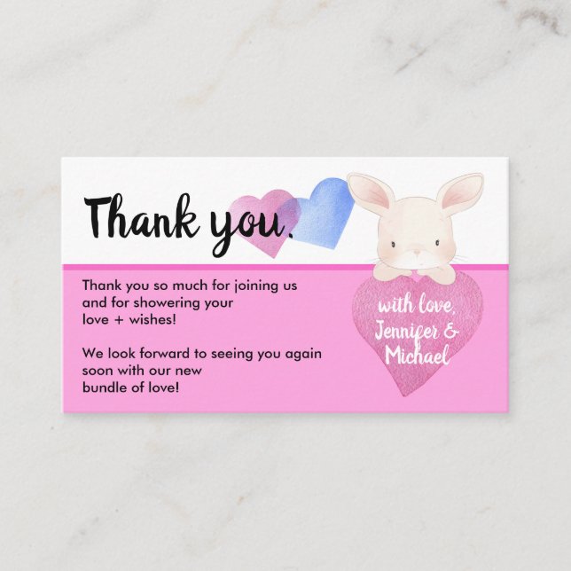 Pink Simple Heart Niedlich Baby Bunny Rabbit Viele Begleitkarte (Vorderseite)