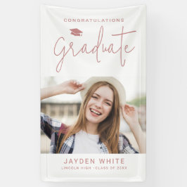 Pink Simple Modern Script Foto Graduation Party Banner