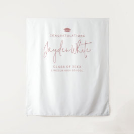 Pink Simple Modern Script Name Graduation Party Wandteppich