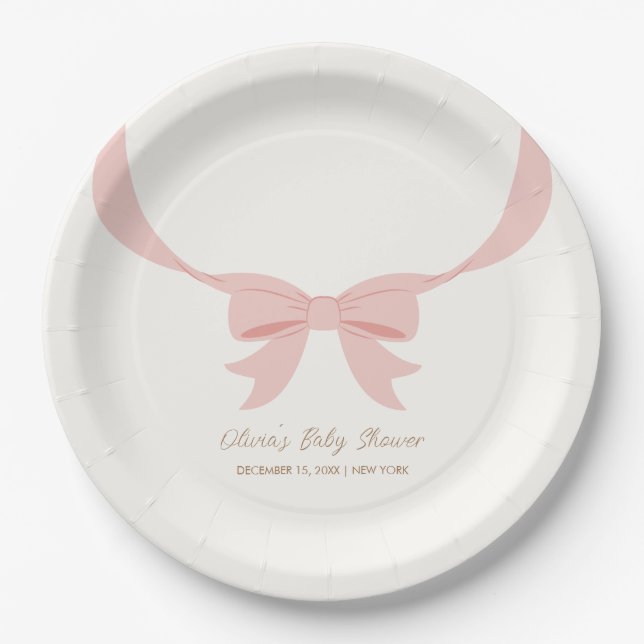 Pink Simple Vintag Bow Girl Babydusche Pappteller (Vorderseite)