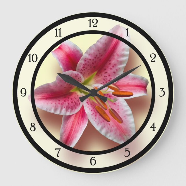 Pink Single Stargazer Lily Große Wanduhr (Vorderseite)