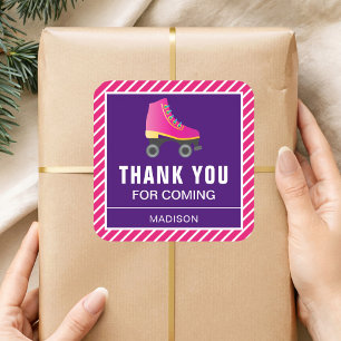 Pink Skate Roller Skate Geburtstagsfeier Geschenk Quadratischer Aufkleber