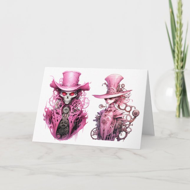 Pink Skeleton Ghost Steampunk Einladung (Vorderseite)