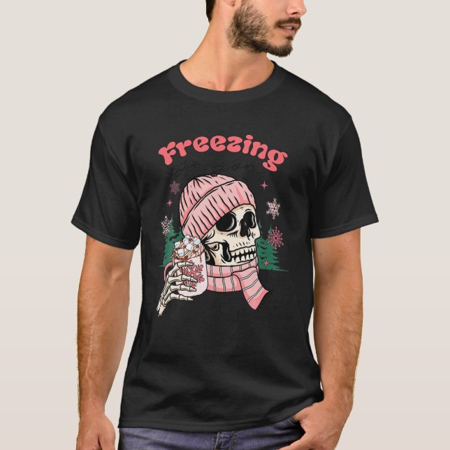 Pink Skeleton Kaffee Weihnachten Weihnachtsfeier S T-Shirt (Vorderseite)