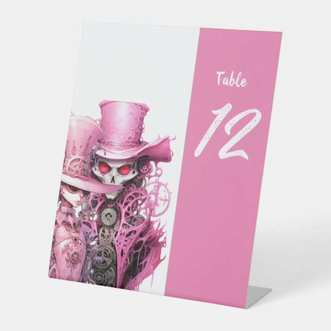 Pink Skeleton Wedding Steampunk Sockelschild (Vorderseite)