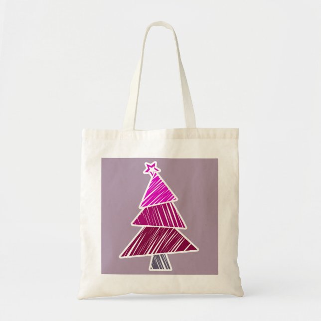 Pink Sketchy Christmas Tree Bag Tragetasche (Vorne)