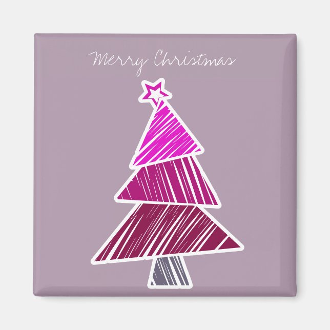 Pink Sketchy Weihnachtsbaum Magnet (Vorne)