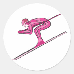 Pink Ski Fast Runder Aufkleber