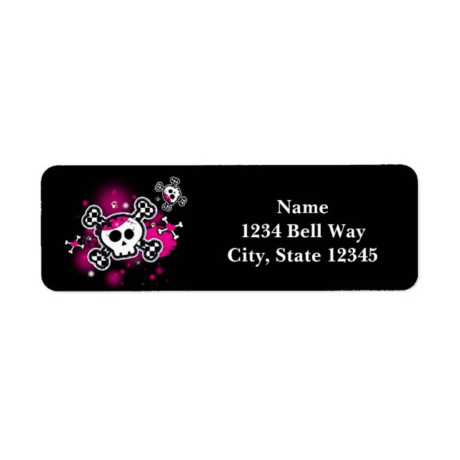 Pink Skull & Bones Hearts Girl Party Address Label (Vorne)