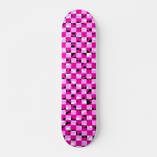 Pink Skull Checkerboard Skateboard (Vorne)