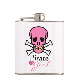 Pink Skull Crossbones Pirate Girl Flachmann