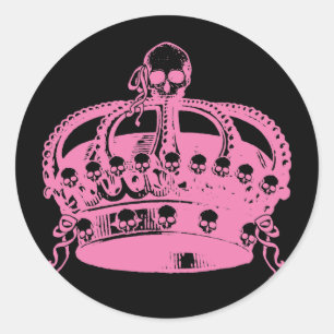 Pink Skull Crown Runder Aufkleber