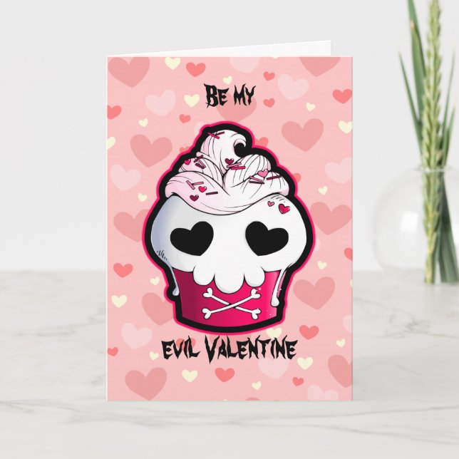 Pink Skull Cupcake Feiertagskarte (Vorderseite)