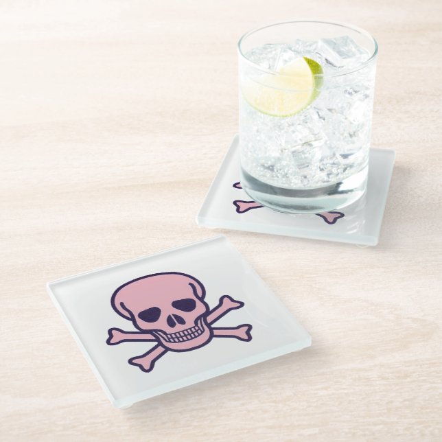 Pink Skull on Bones clear glass Untersetzer (Schrägansicht)