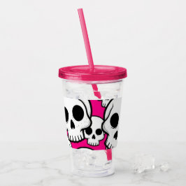 Pink Skull Pattern Acrylic Tumbler Acryltrinkbecher