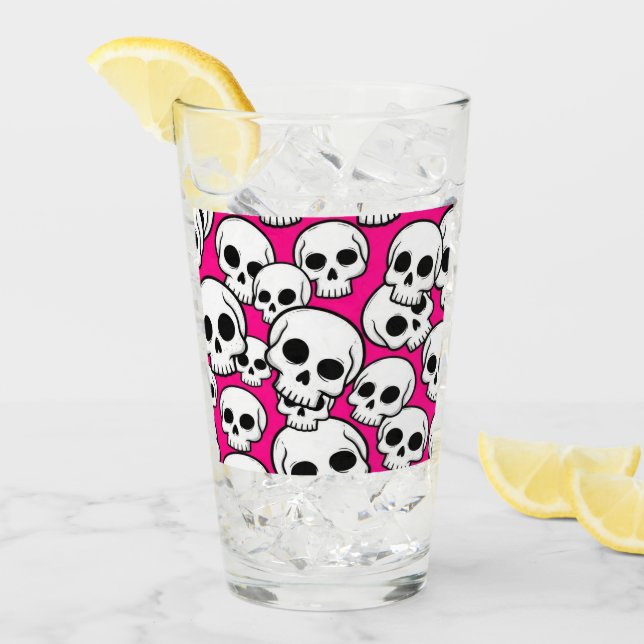 Pink Skull Pattern Glass Cup Glas (Vorderseite Ice)