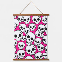 Pink Skull Pattern Wandteppich Mit Holzrahmen