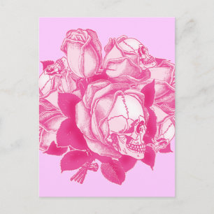 Pink Skull Rose Bouquet Postkarte