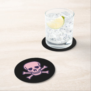 Pink Skull schwarz runder Papier trinken Bierdecke Pappuntersetzer