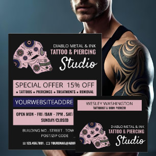 Pink Skull Tattoo, Tattooist & Body Piercer Visitenkarte