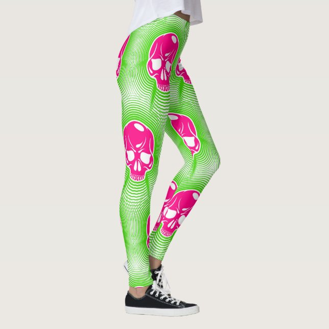 Pink Skull Trippy Line Muster Leggings (Rechts)