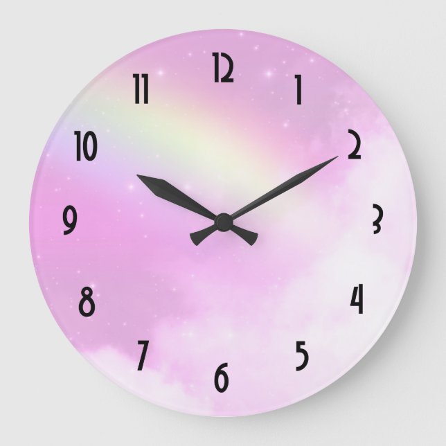 Pink Sky mit Lemon Gelber Regenbogen Große Wanduhr (Vorderseite)