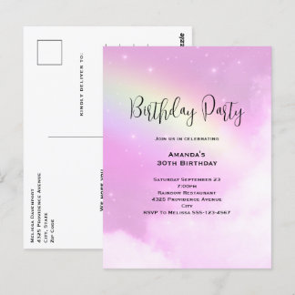 Pink Sky mit Lemon Yellow Rainbow Birthday Einladu Postkarte