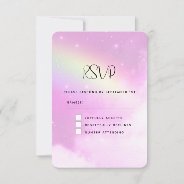 Pink Sky mit Lemon Yellow Rainbow Wedding RSVP Karte (Vorderseite)