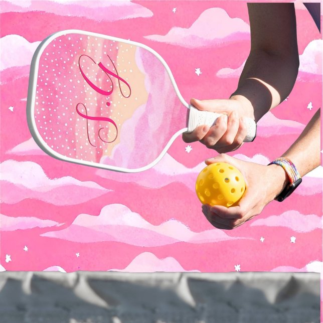 Pink Sky Mit Monogramm Pickball-Fledermäuse Pickleball Schläger (Von Creator hochgeladen)