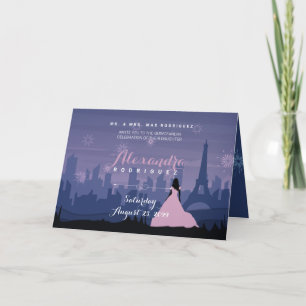 Pink & Slate Blue Paris Feuerwerk Quinceañera Einladung