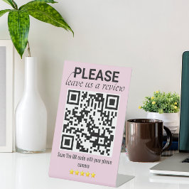 Pink Sleek & Modern QR Code "Verlass a Review" Sockelschild