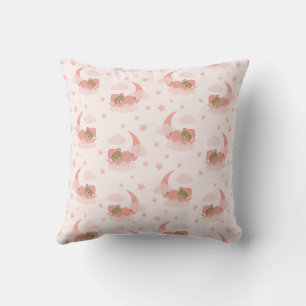 Pink Sleeping Baby Bear auf Mond Wolken & Stars Kissen