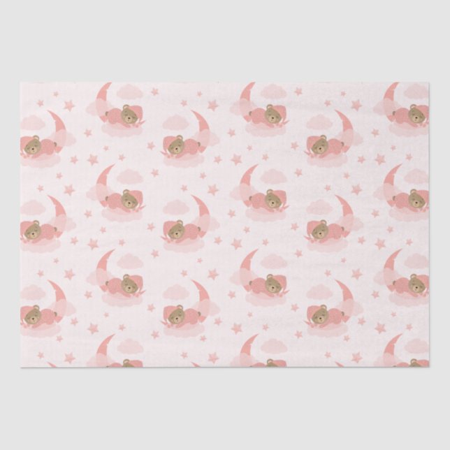 Pink Sleeping Baby Bear auf Mond Wolken & Stars Seidenpapier (Vorderseite)