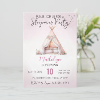 Pink Sleepover Boho Teepee Slumber Party Geburtsta Einladung