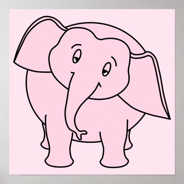 Pink Sleepy Elephant. Cartoon. Poster (Vorne)