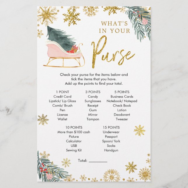 Pink Sleigh Winter Baby Dusche, was in Ihrer Tasch (Vorderseite)