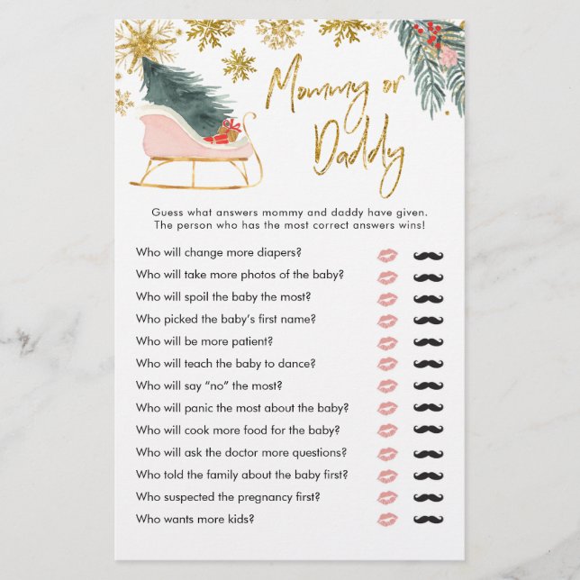 Pink Sleigh Winter Baby Shower Mommy oder Daddy (Vorderseite)