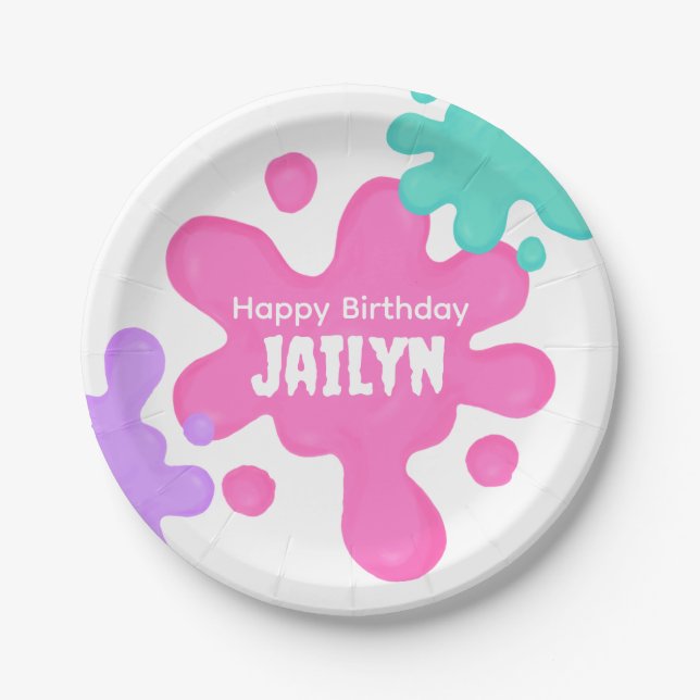 Pink Slime Birthday Papierplatte Pappteller (Vorderseite)
