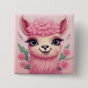 Pink Smiling Baby Lama Button