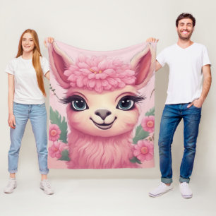 Pink Smiling Baby Lama Fleecedecke