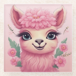 Pink Smiling Baby Lama Glasuntersetzer