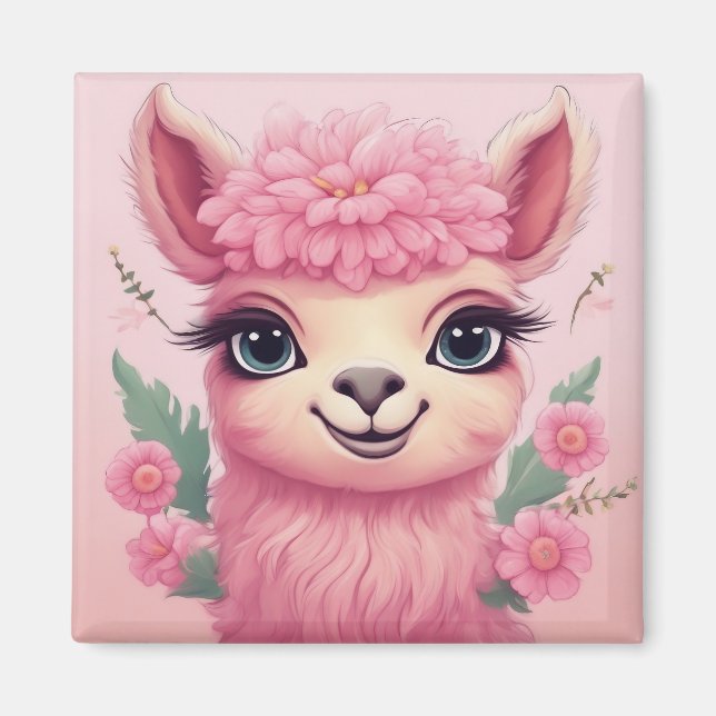 Pink Smiling Baby Lama Magnet (Vorne)