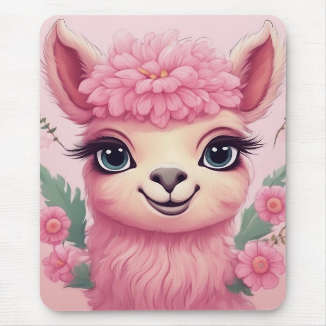 Pink Smiling Baby Lama Mousepad (Vorne)