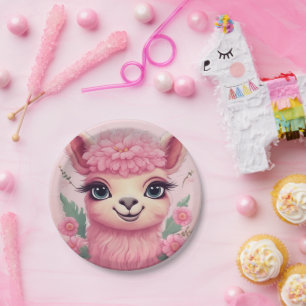 Pink Smiling Baby Lama Pappteller