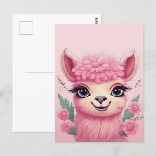 Pink Smiling Baby Lama Postkarte