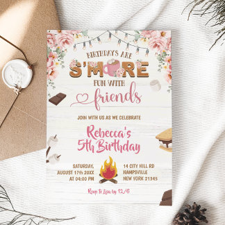 Pink S'more Fun Girl Geburtstag Einladung Geburtst